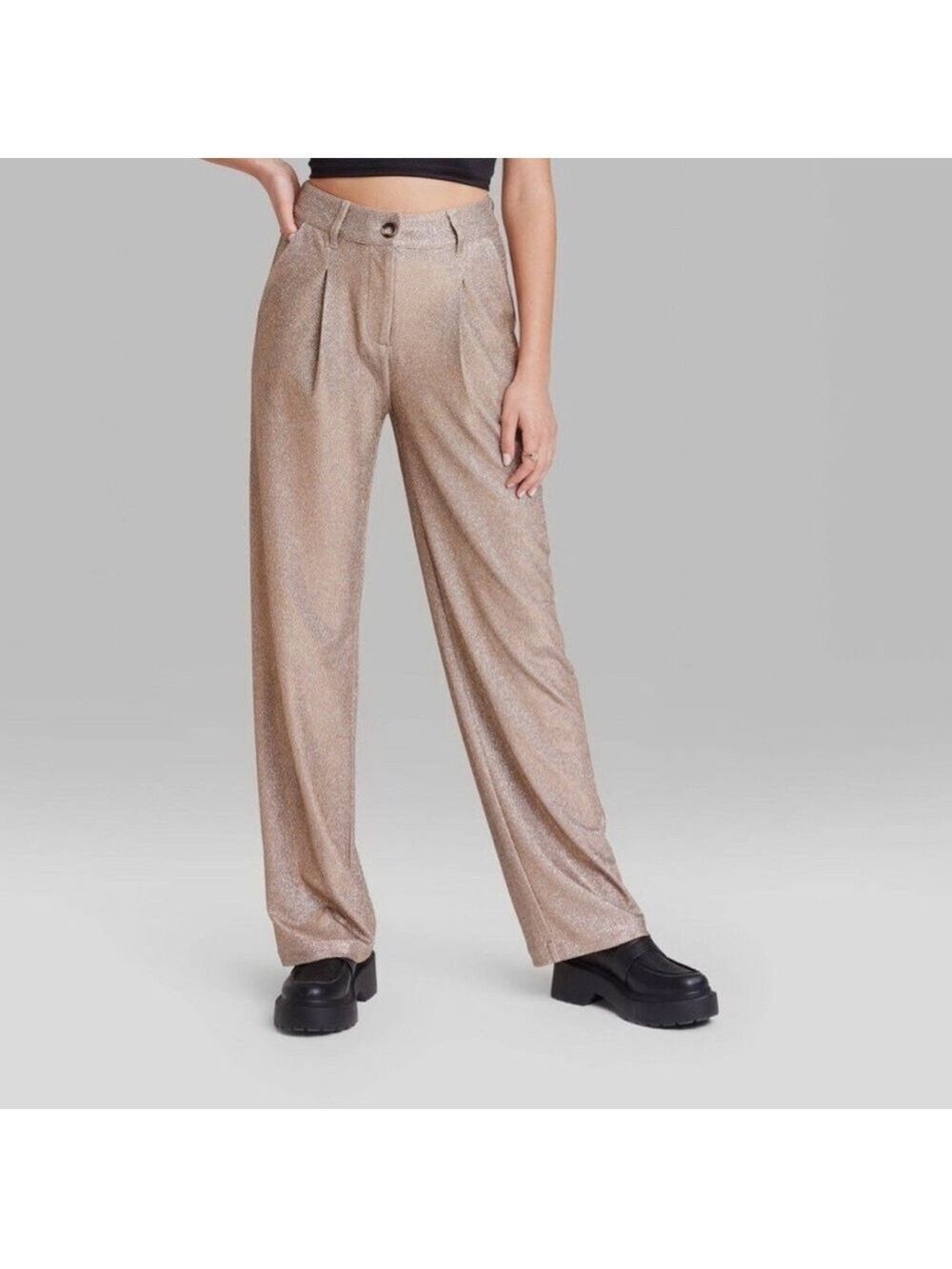NWT Women's Wide Leg Glitter Trouser Pants - Wild Fable Copper Size 8 - Picture 2 of 11